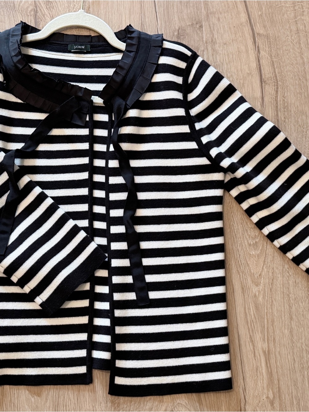 J. Crew Black & White Striped Ribbon-Trim Cardigan Jacket